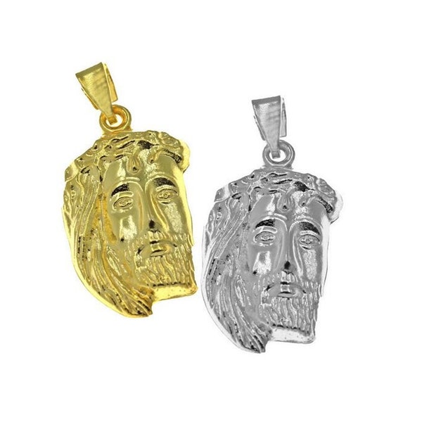 Jesus Kopf Anhänger 14K Vergoldet Sterling Silber 925K Griechisch Religiöse Kreuz Halskette Charm Halskette Christlicher Schmuck Unisex Geschenk für Männer