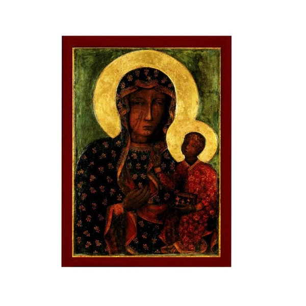 Schwarze Madonna Ikone Panagia, Jungfrau Maria Ikone Christlich-Orthodoxe Ikone, Mutter Gottes Katholische Kunst Theotokos handgemachte Wandbehang Holzplakette