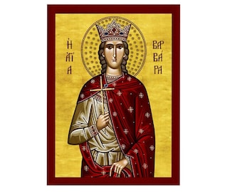 Saint Barbara the Great Martyr Orthodox Icon, Handmade Christian Wall Art on Wood, Byzantine Religious Gift, Home Decor