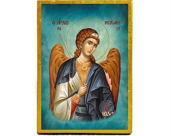 Aartsengel Michael-pictogram, handgemaakt Grieks-orthodox icoon van Sint-Michiel, Byzantijnse kunstmuur hangend aan houten plaquette religieus icoon, religieus cadeau