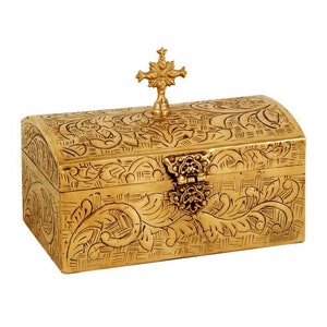 Handmade Religious Carved Brass Prayer box, Greek Vintage Decorative Jewelry Keepsake box 16x10x9cm religious gift Christian gift