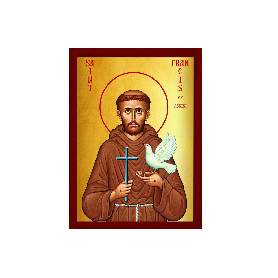 Saint Francis of Assisi Icon, Handmade Greek Orthodox Catholic Icon of