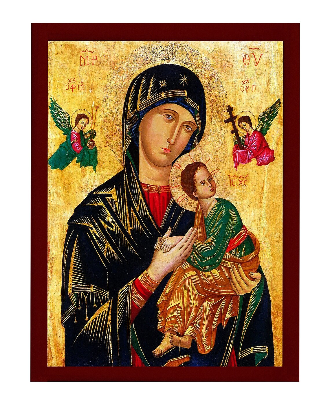 Our Lady of Perpetual Help Icon, Handmade Greek Orthodox Icon of Virgin ...