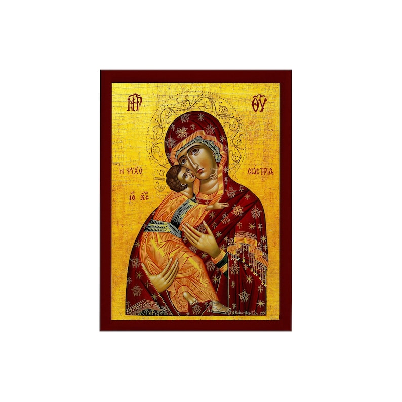 Virgin Mary icon Panagia Soul Saver, Greek Christian Orthodox Icon, Mother of God Byzantine art, Theotokos handmade wall hanging wood plaque image 1