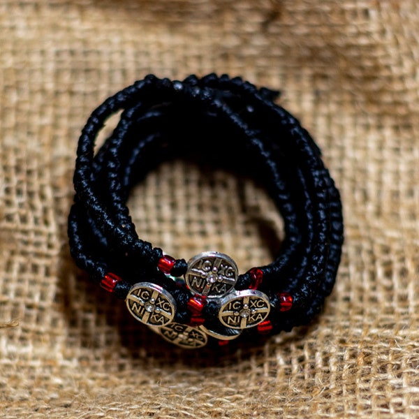 Handmade Prayer Rope, Komboskini bracelet 52 knot w Cross, Greek Orthodox Bracelet Chotki Brojanica blessed from Mount Athos, religious gift