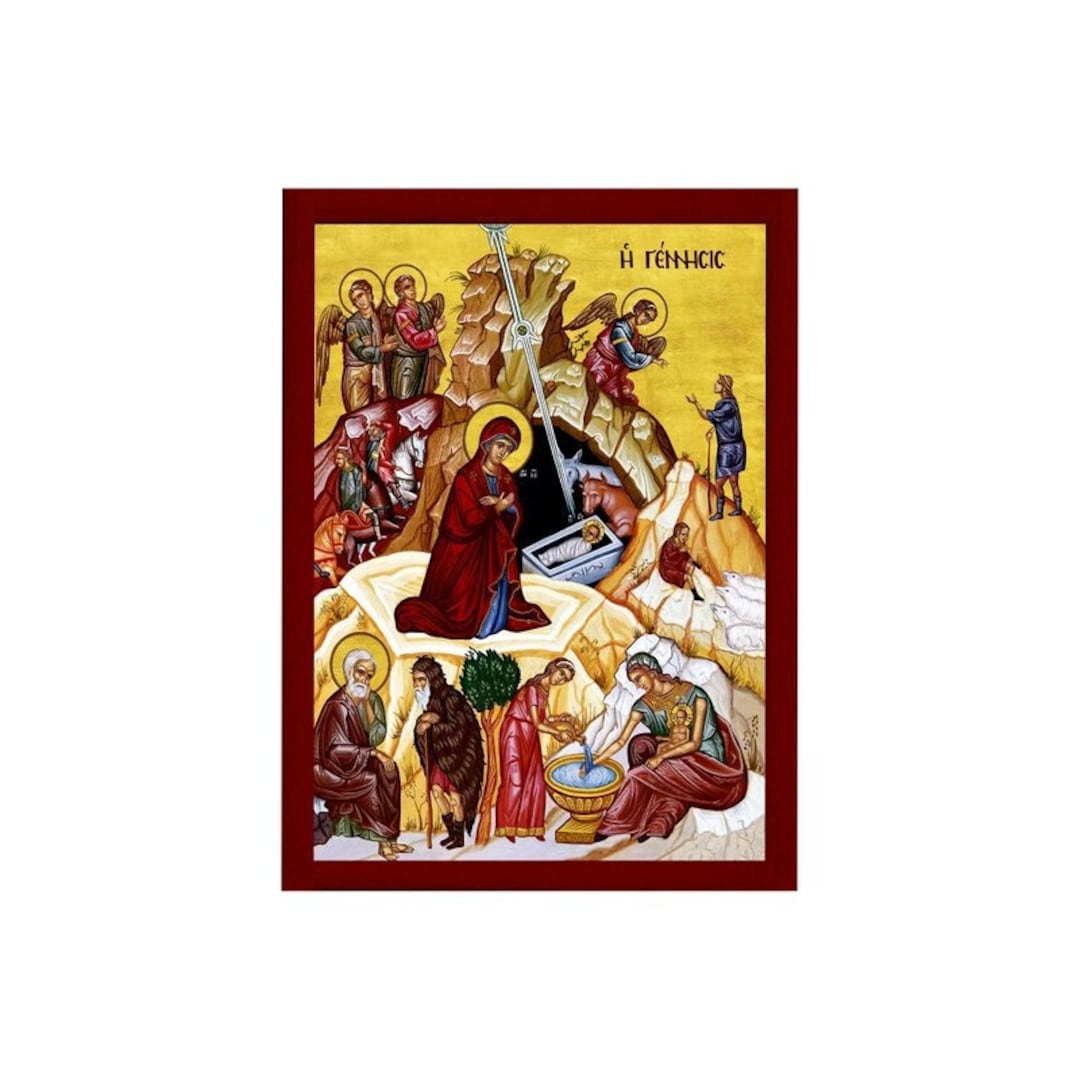 Nativity of Jesus Christ Icon, Handmade Greek Orthodox Icon, Byzantine ...