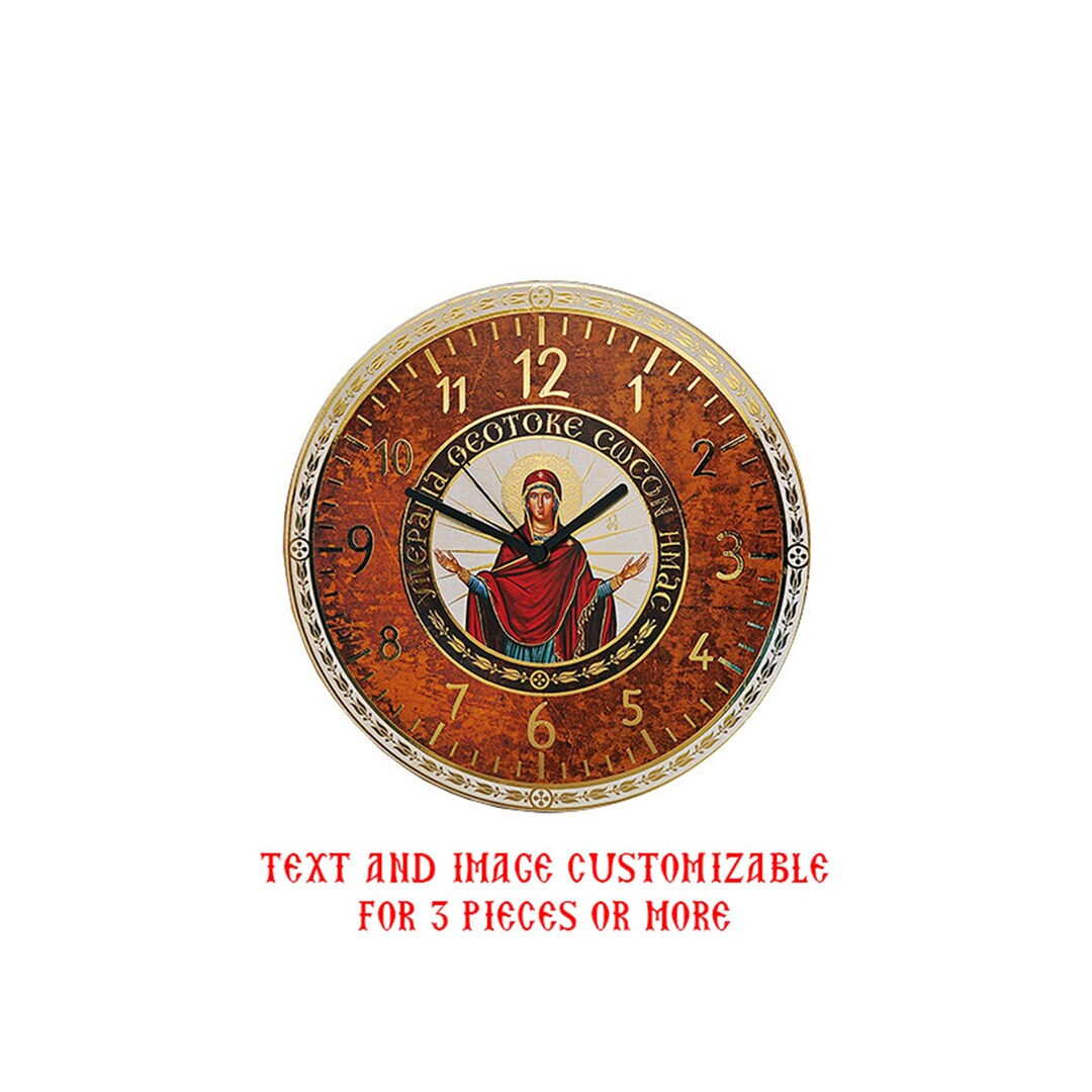 Christian Wall Clock Virgin Mary Icon Greek Handmade Wooden Orthodox