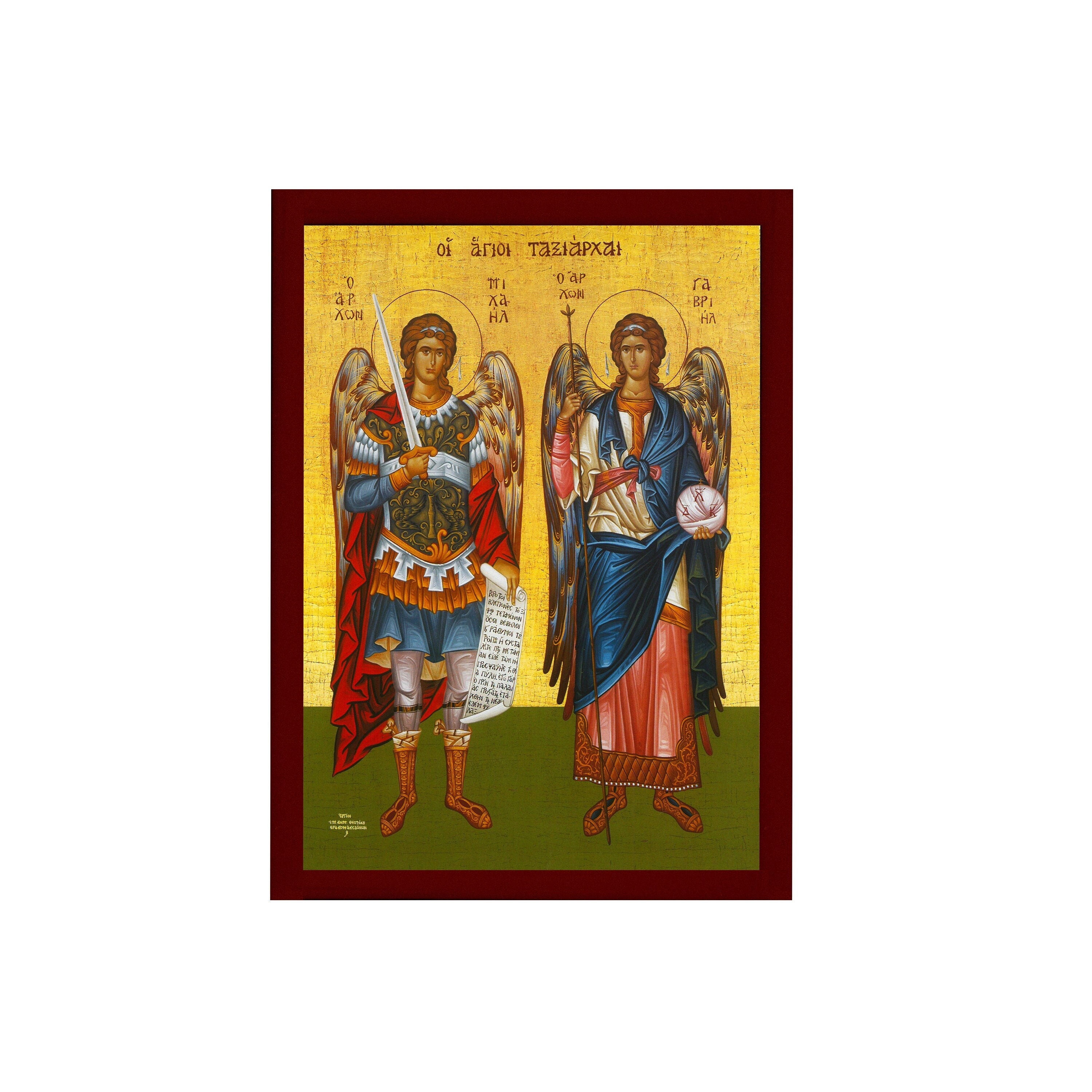 Handgefertigte Ikone der Erzengel Michael und Gabriel aus Holz griechisch-christlich-orthodoxe Berg Athos Ikone der Erzengel Mp4_2 