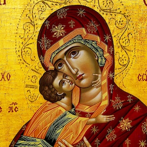 Virgin Mary icon Panagia Soul Saver, Greek Christian Orthodox Icon, Mother of God Byzantine art, Theotokos handmade wall hanging wood plaque image 3