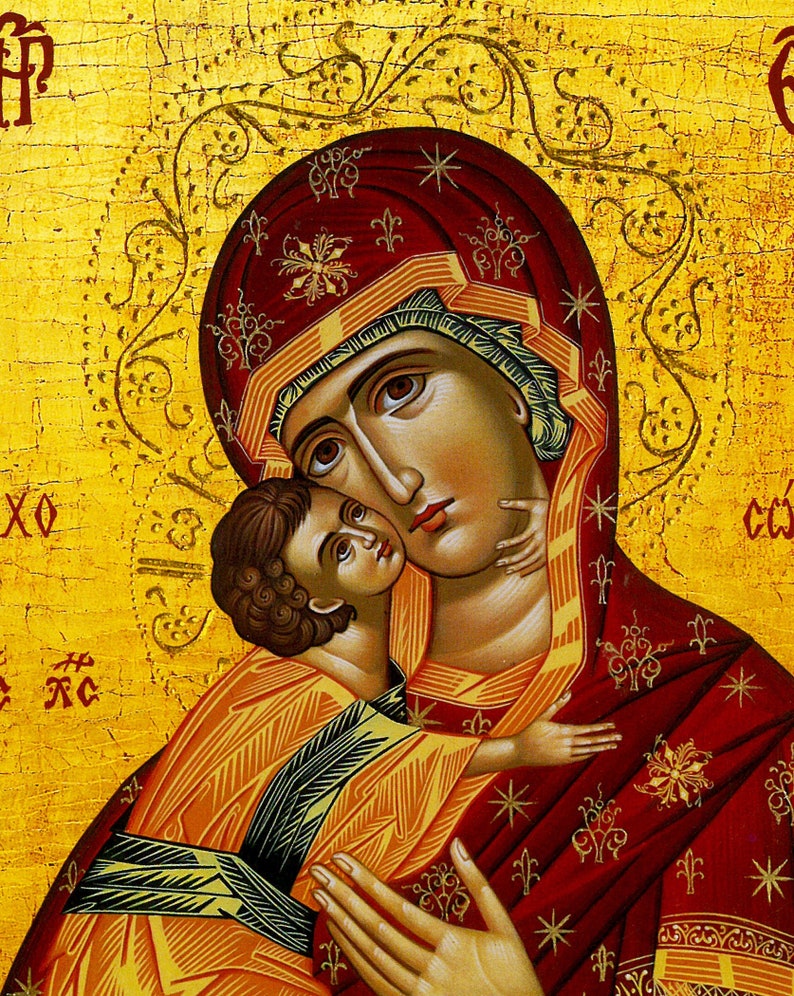 Virgin Mary icon Panagia Soul Saver, Greek Christian Orthodox Icon, Mother of God Byzantine art, Theotokos handmade wall hanging wood plaque image 3