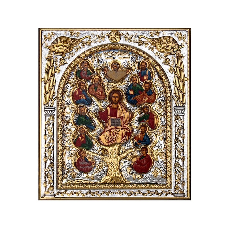 Jesus Christ Icon With Apostles , Handmade Silver 999 Greek Orthodox ...
