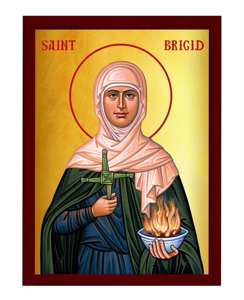 Saint Brigid icon, Handmade Greek Catholic Orthodox icon of St Brigid of Ireland, Byzantine art wall hanging wood plaque religious decor image 2