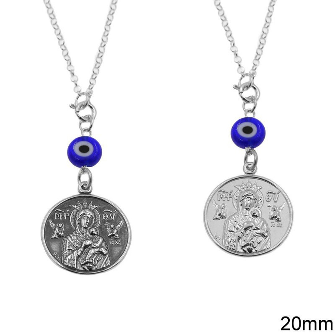 Virgin Mary Pendant With Evil Eye Religious Necklace Car Mirror
