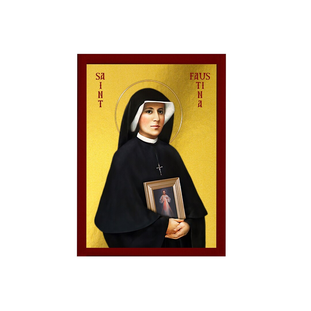 Saint Faustina Icon, Handmade Greek Orthodox Icon of St Faustina
