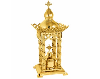 Christian Gold Plated Bronze Handmade Altar Tabernacle, Orthodox Altar Church Tabernacle Monstrance Handmade Pyx Artoforio, religious gift