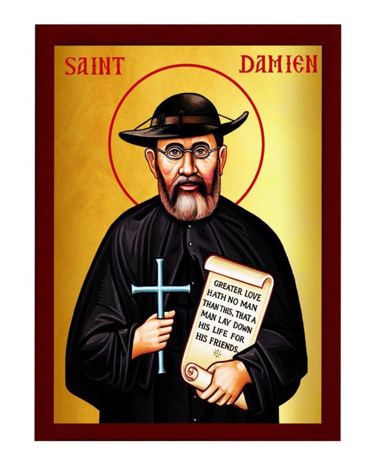 Saint Damien of Molokai Catholic Icon, Handmade Christian Wall Art on ...