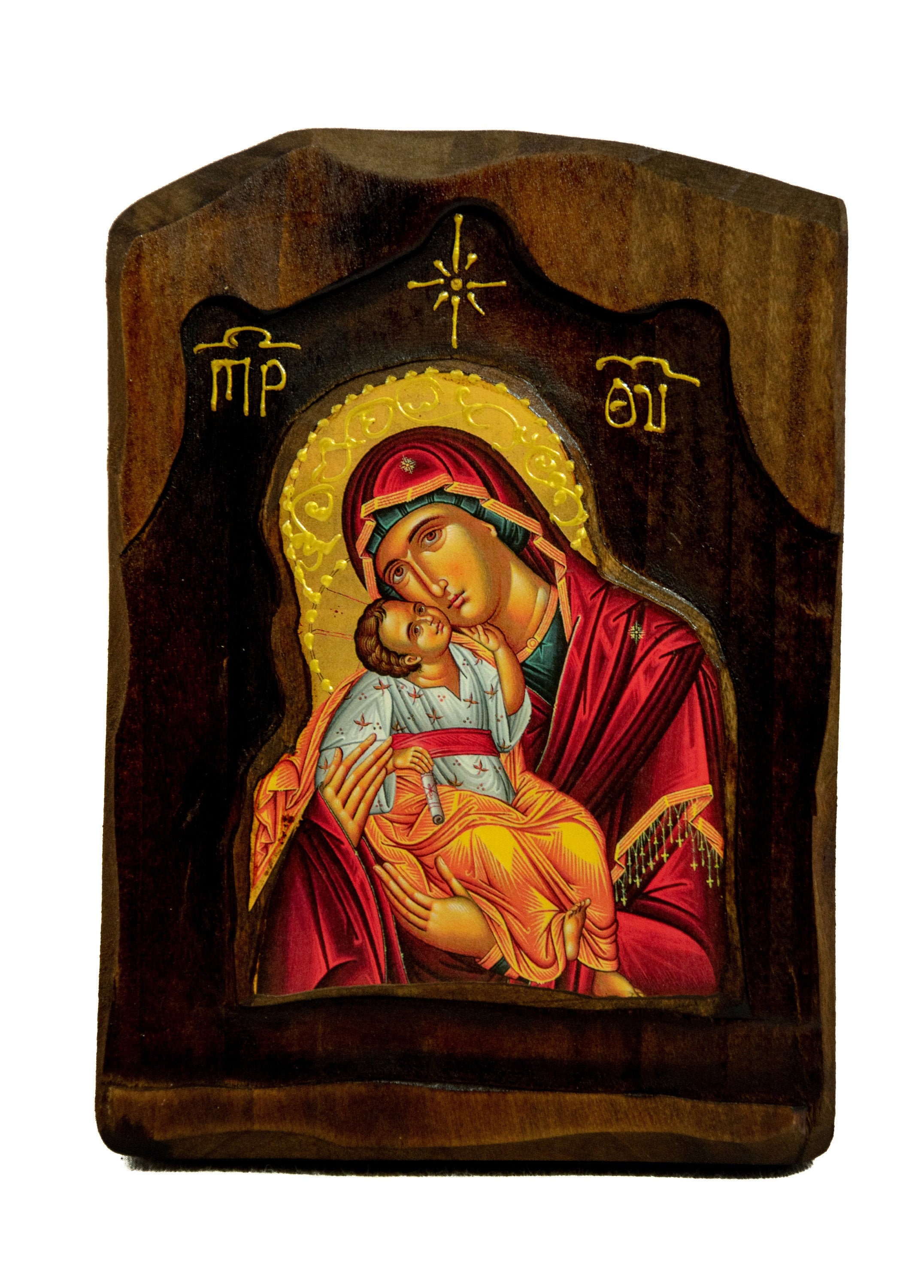 Virgin Mary Icon Panagia Glykophilousa Handmade Greek - Etsy