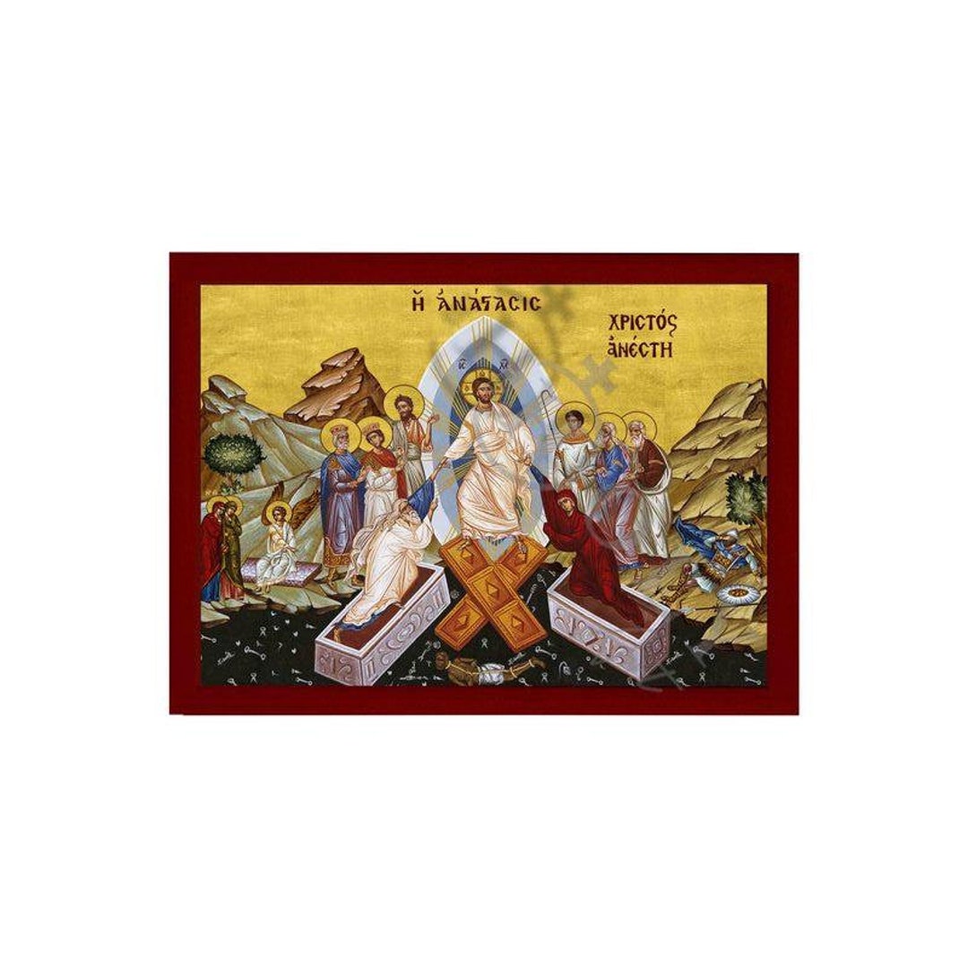 Resurrection Jesus Christ Icon, Handmade Greek Orthodox Icon, Byzantine ...