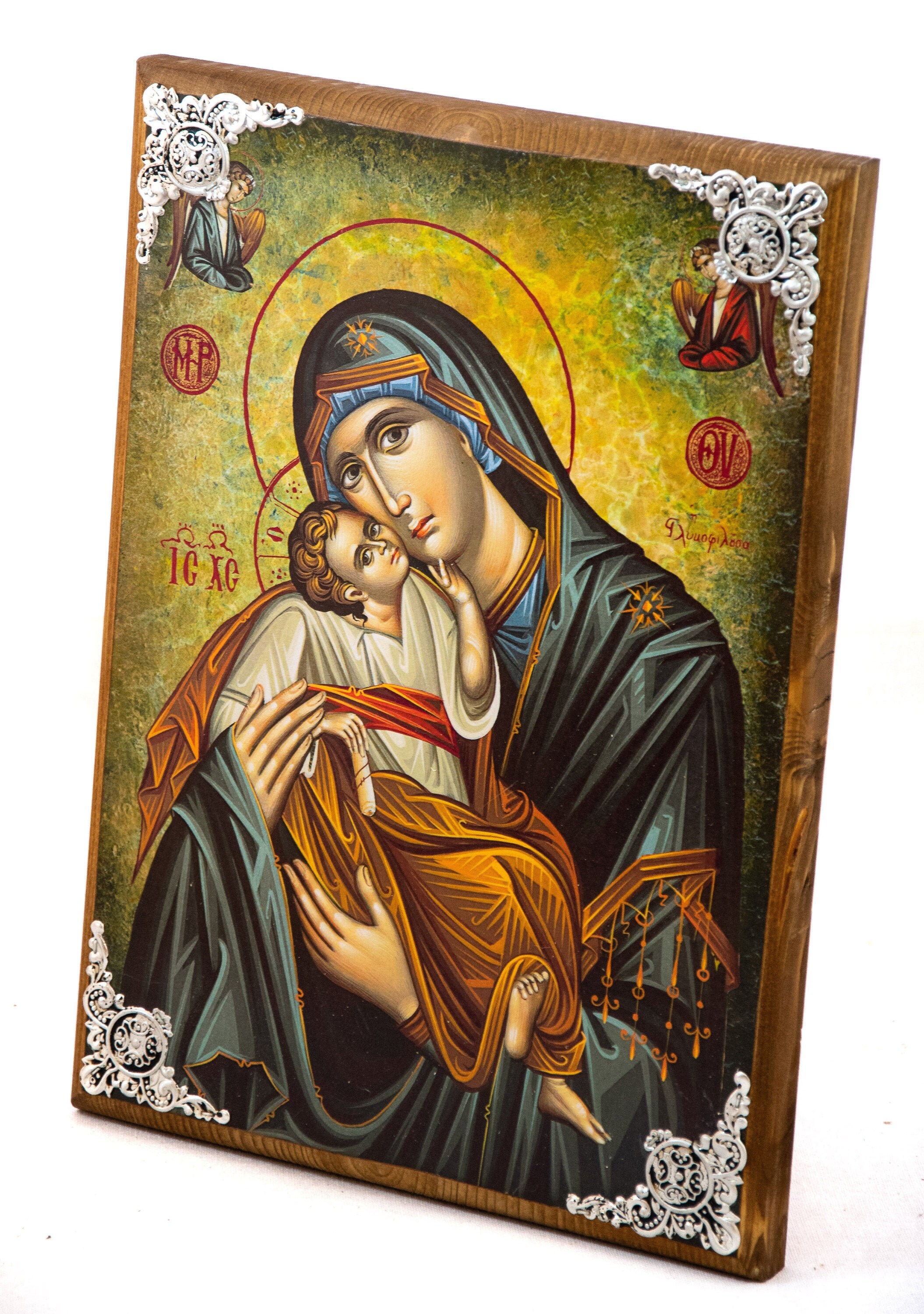 Virgin Mary Glykophilousa Orthodox Icon, Handmade Christian Wall Art on ...