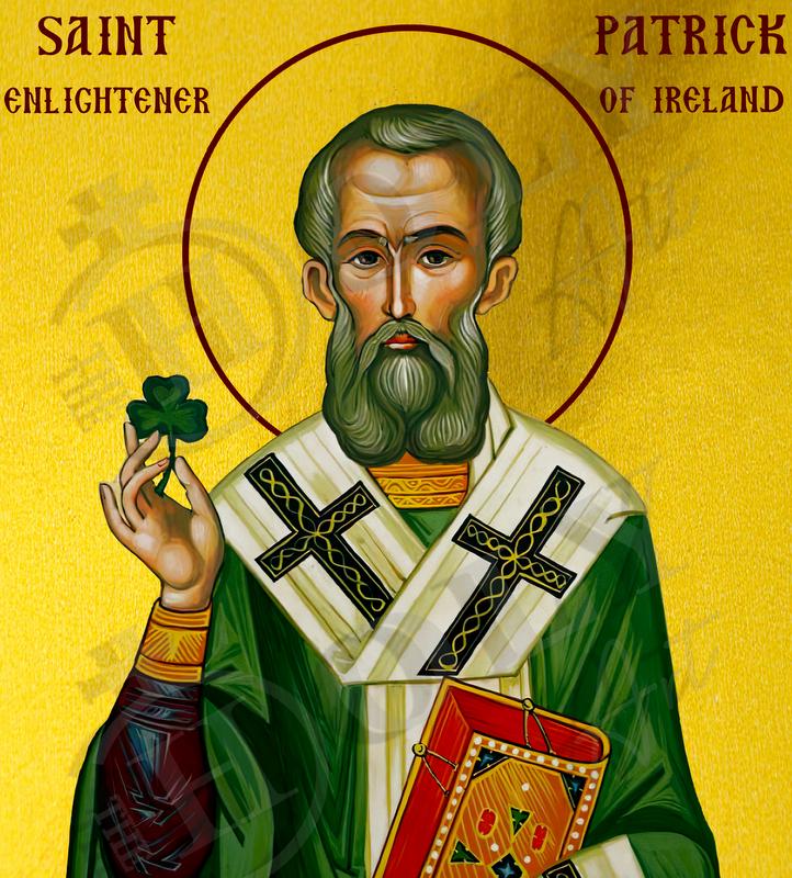 Icon Patrik Saint Patrick Icon, Handmade Greek Orthodox Catholic Icon of St Patrick ...