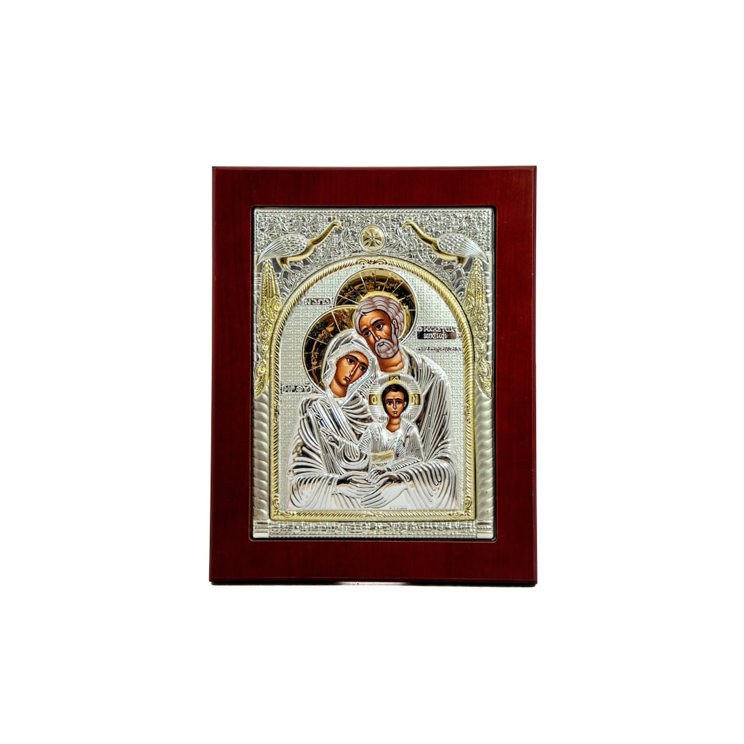 The Holy Family Icon, Handmade Silver Greek Orthodox Icon 24x18cm ...