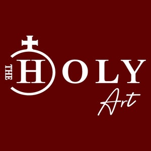 May include: White logo on a maroon background. The logo features a circle with a cross on top and the letter "H" inside. The text "THE HOLY Art" is to the right of the circle.