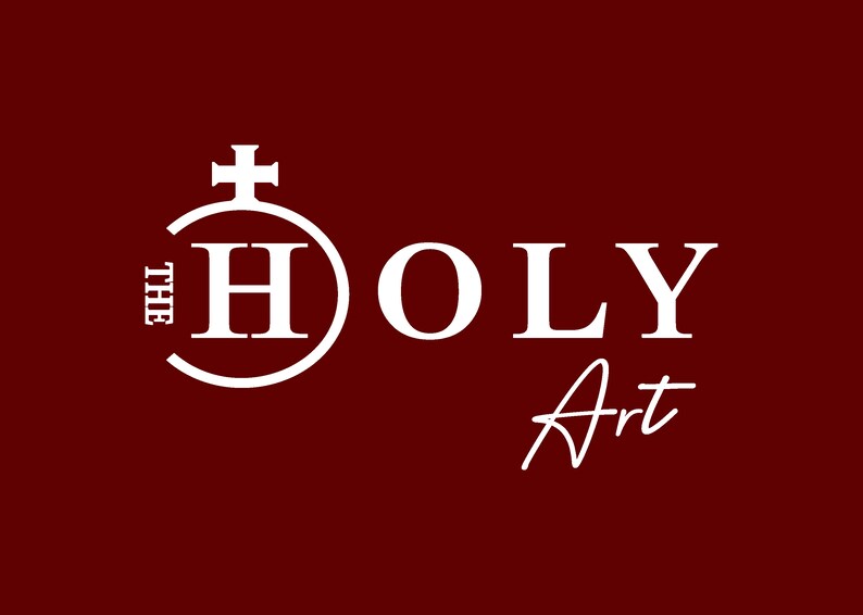 May include: White logo on a maroon background. The logo features a circle with a cross on top and the letter "H" inside. The text "THE HOLY Art" is to the right of the circle.