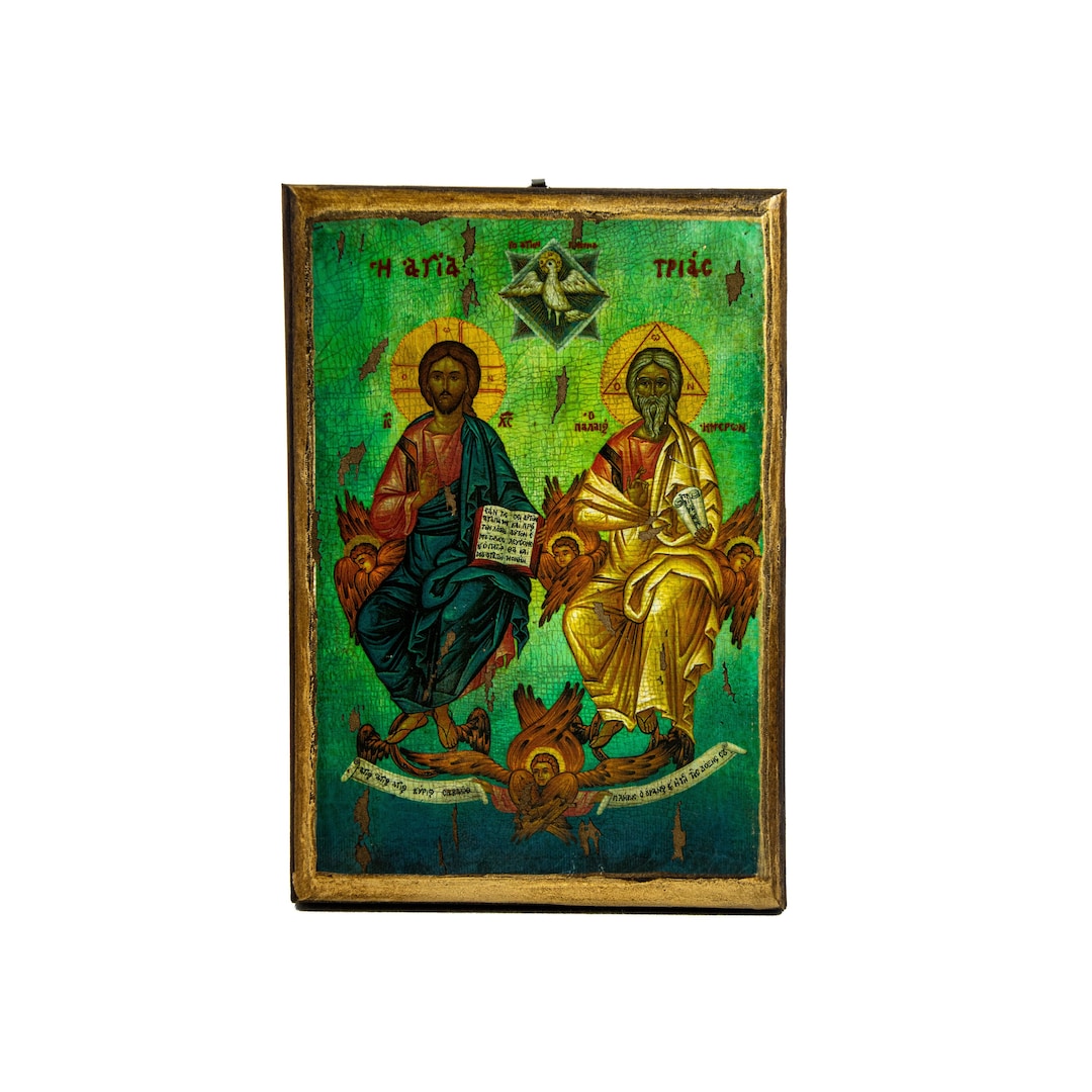 The Holy Trinity Icon, Handmade Greek Orthodox Icon God Jesus Christ ...