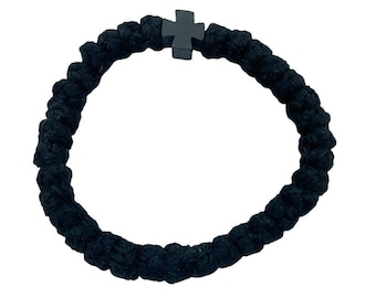 Woolen Prayer Rope with Wooden Cross, Greek Orthodox Komboskini, Mount Athos Chotki, religious gift