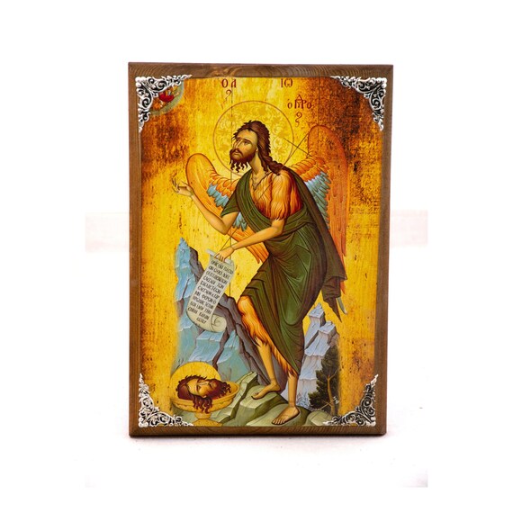 Mixed Painting Saint John the Baptist Greek Byzantine Icon Small Long ...