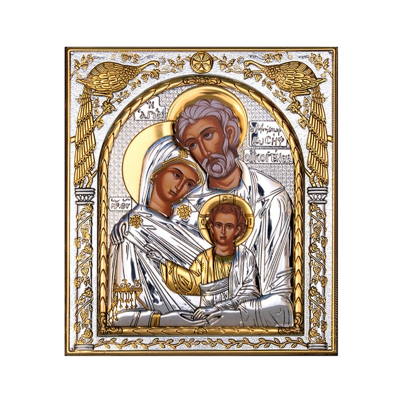 The Holy Family Icon, Handmade Silver 999 Greek Orthodox Icon ...