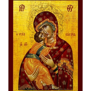 Virgin Mary icon Panagia Soul Saver, Greek Christian Orthodox Icon, Mother of God Byzantine art, Theotokos handmade wall hanging wood plaque image 2