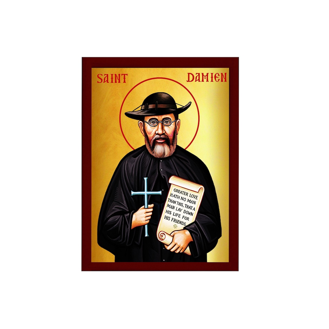Saint Damien Icon, Handmade Greek Catholic Icon of St Damien Molokai
