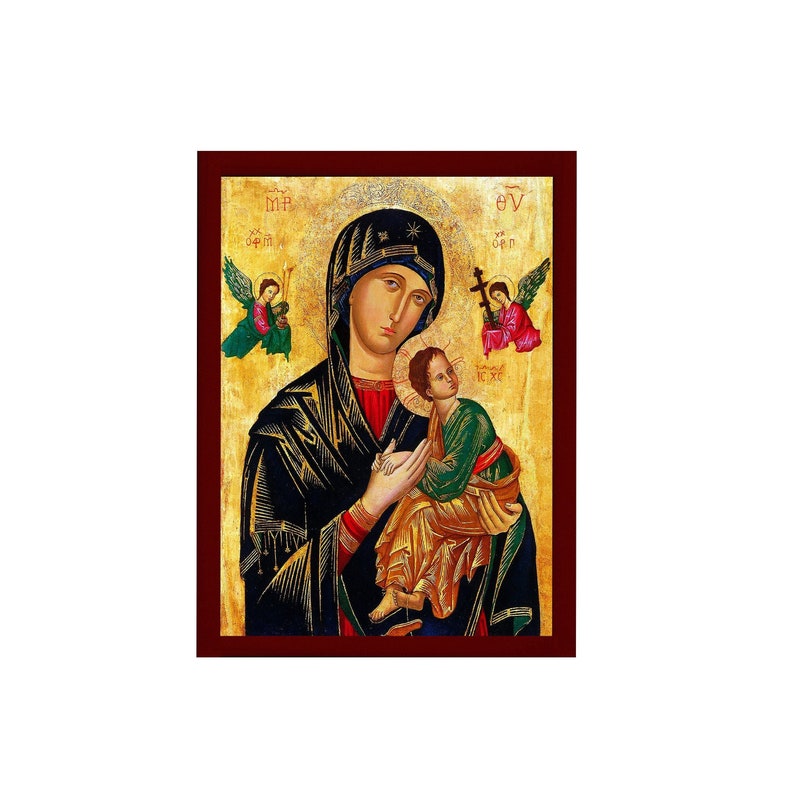 Our Lady of Perpetual Help Icon, Handmade Greek Orthodox Icon of Virgin ...