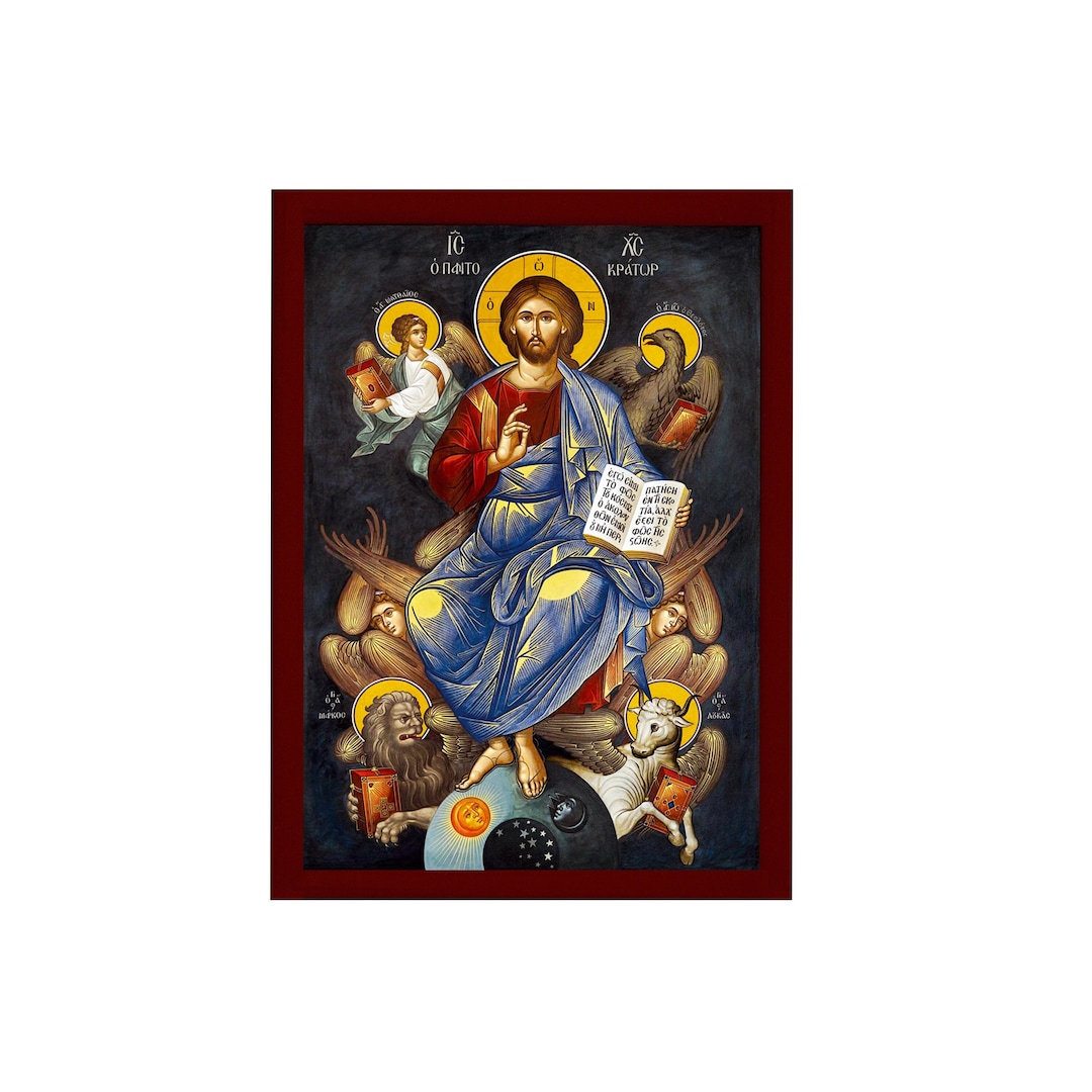Jesus Christ Icon, Handmade Greek Orthodox Icon of Our Lord W Apostles ...
