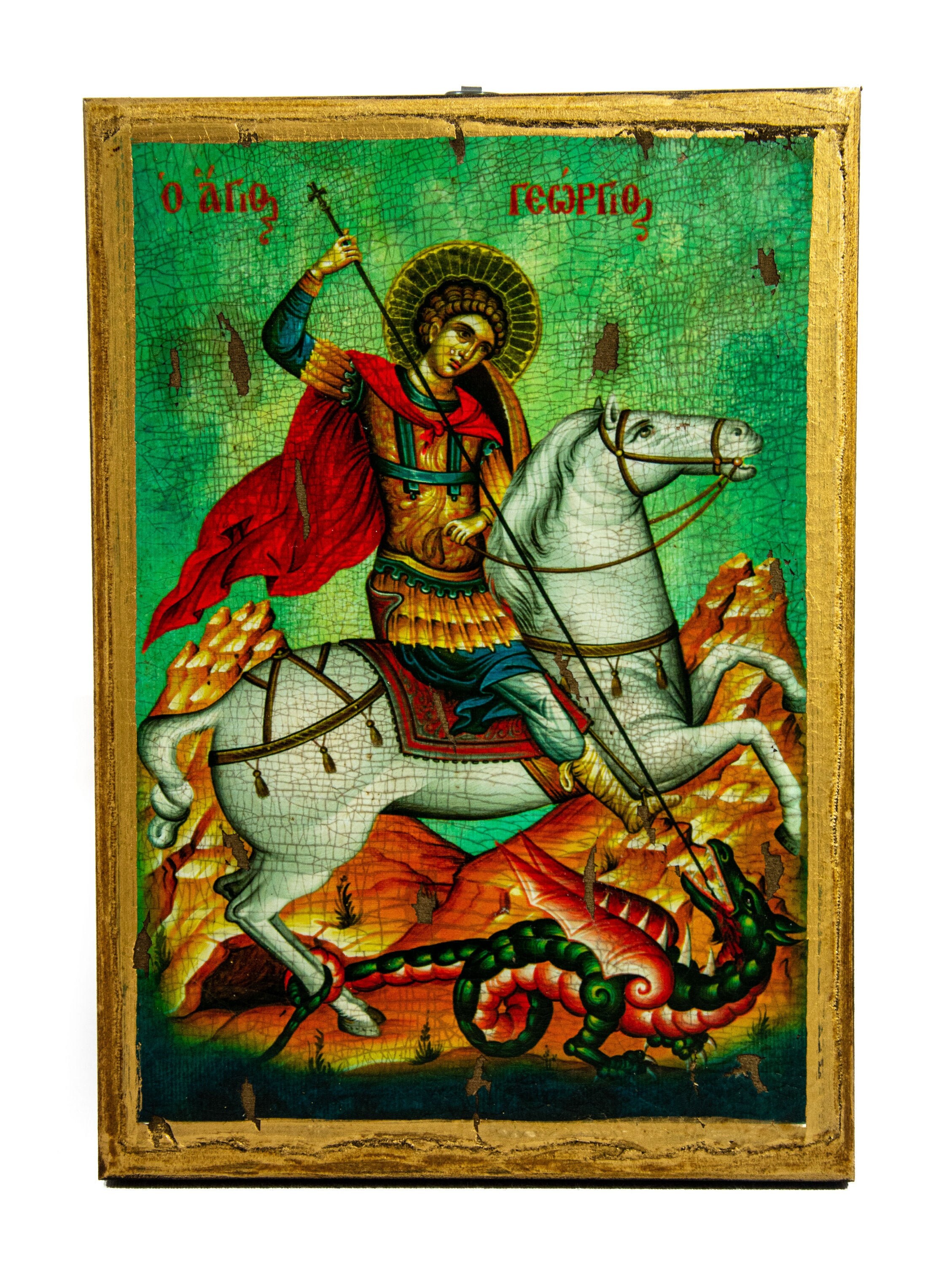 Saint George Icon Handmade Greek Orthodox Icon Of St George Etsy