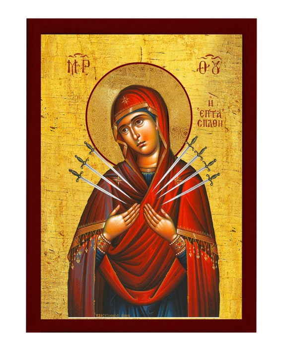 Our Lady of Sorrows Icon Virgin Mary Icon Seven 7 Swords - Etsy