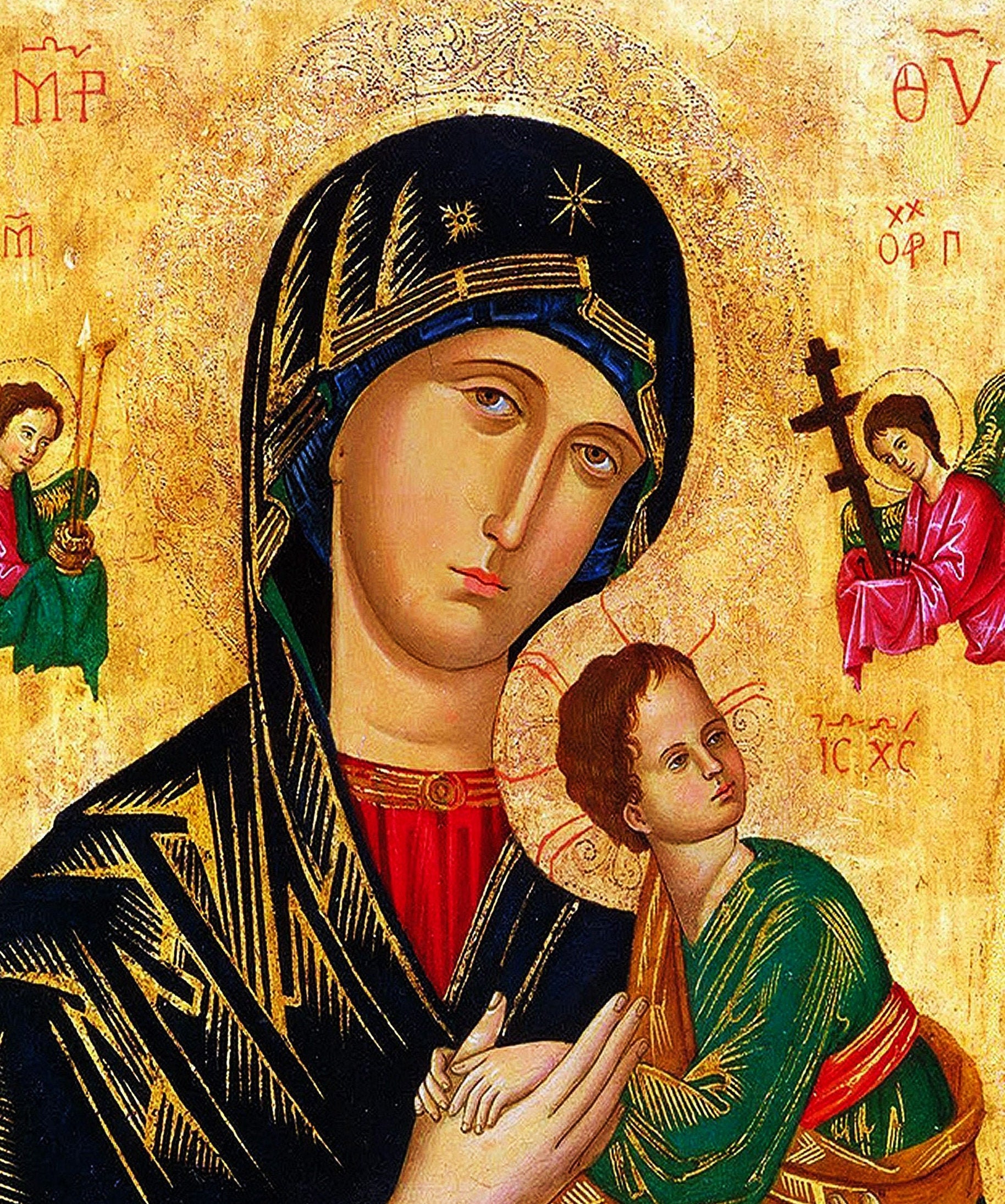 Our Lady of Perpetual Help Icon, Handmade Greek Orthodox Icon of Virgin ...