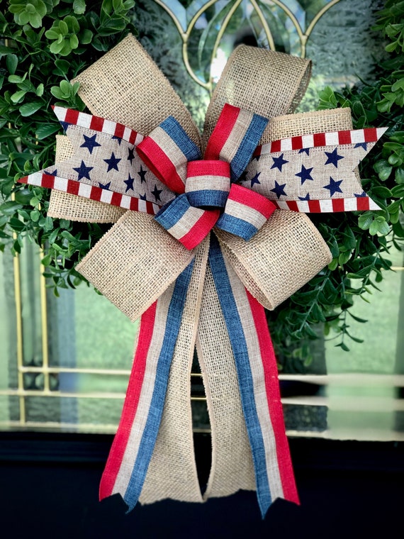 Bow for Wreath Spring Summer Wreaths Bows Fourth of July Bow Mailbox Bow Red White and Blue Bow Lantern Bow Patriotic Decor