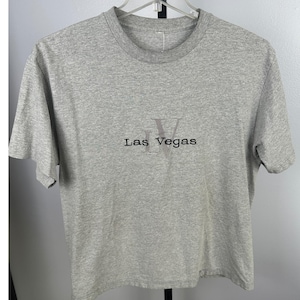 Las Vegas Embroidered T Shirt Vintage 90s Y2K Mens Tee Gray Single Stitch M/L