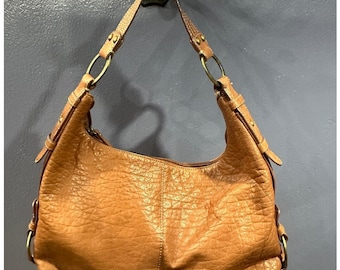 The Sak Pink Label Leather Hobo Shoulder Bag Tan Pebbled Slouchy Boho Y2K Vintag