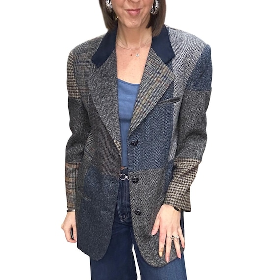 Casual Corner Patchwork Wool Blazer Jacket Navy B… - image 3