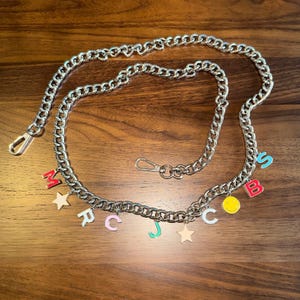 Marc Jacobs Silver Chain Belt Bag Strap 45" Logo Charms Stars Smiley Y2K Enamel