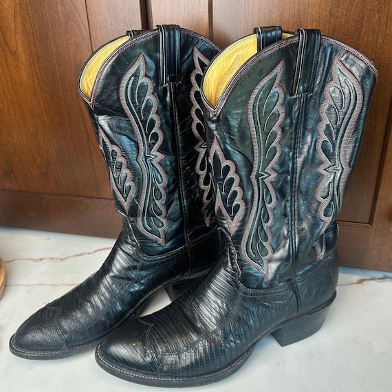 Tony Lama Lizard Skin Cowboy Boots Mens Black Western  display picture 2