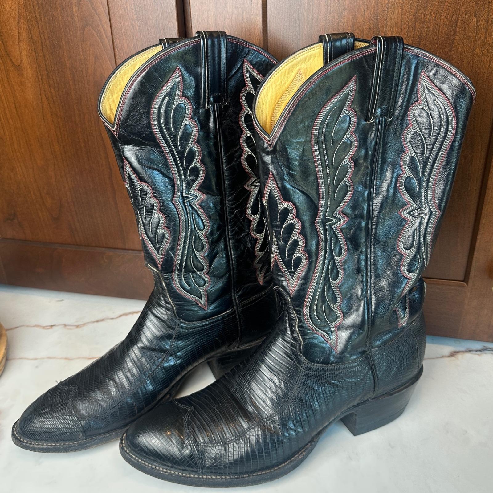 Tony Lama 8539 Black Lizard Leather Western Cowboy Made in USA Dance Boots 9EE Vintage TONY LAMA BLACK LIZARD LEATHER | Mercari main image 2