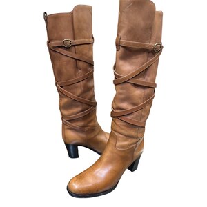 vintage Yves Saint Laurent Bottes hautes en cuir marron clair Italie Équestre Camel 36,5 image 1