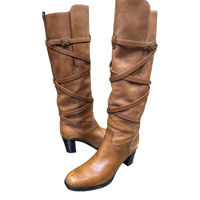 vintage Yves Saint Laurent Bottes hautes en cuir marron clair Italie Équestre Camel 36,5 image 1