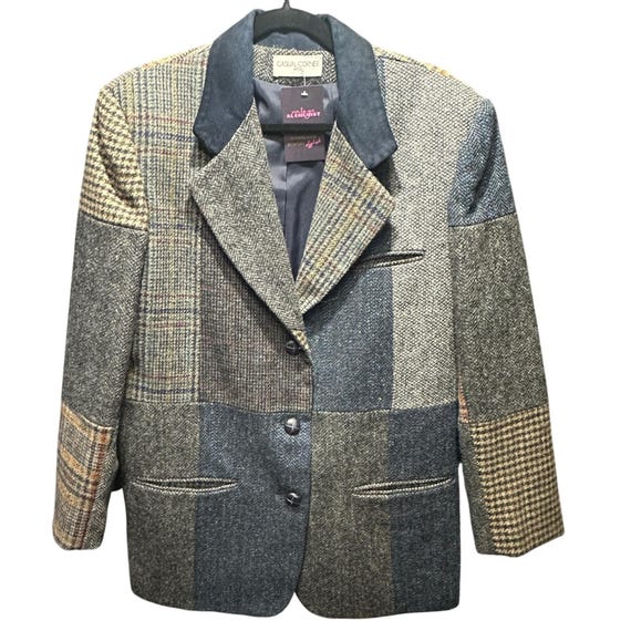 Casual Corner Patchwork Wool Blazer Jacket Navy B… - image 1