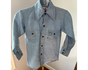 トップス 60-70's Montgomery Ward Chambray Shirt Vintage 70s Montgomery Ward Medium Chambray Floral
