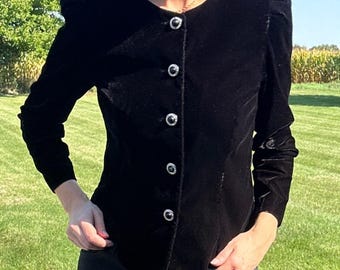 Leslie Fay vintage des années 90 veste en velours noir bijou boutons romantique victorien S/M
